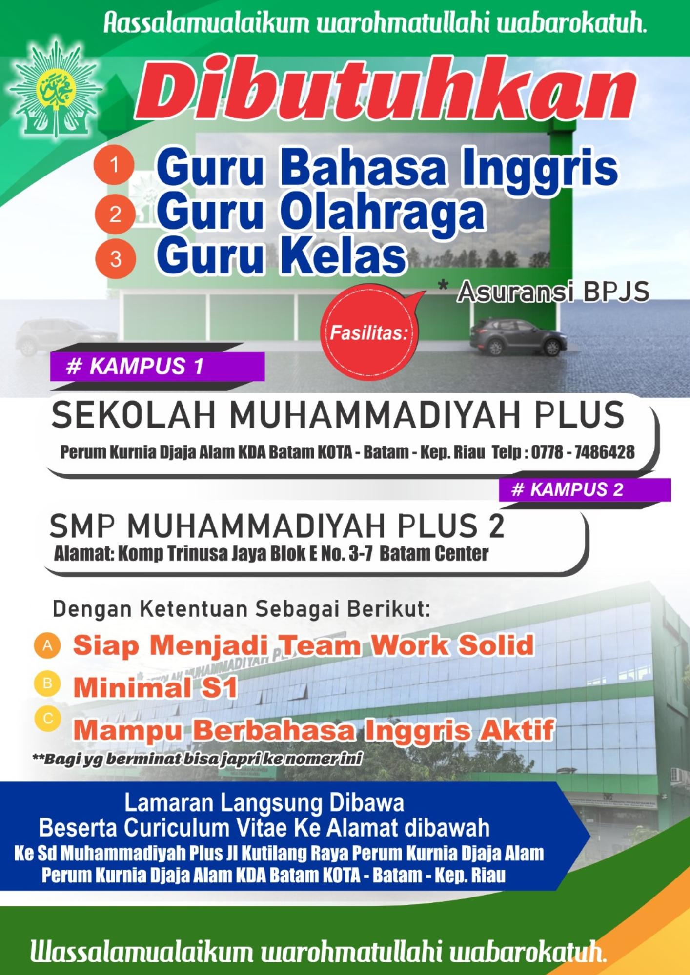 Loker Guru Bahasa Inggris SD Muhammadiyah Plus