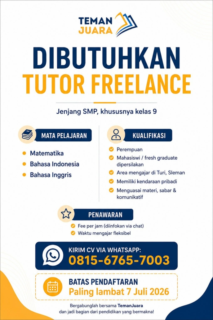 TemanJuara Buka Lowongan Tutor Freelance Bahasa Inggris untuk SMP